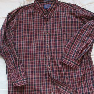 VTG Sir Pendlton Burgundy Blue Plaid Wool Shirt